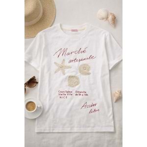 Ocean Girl ! Inci Makrome Detaylı 3D İşlemeli T-Shirt - BEYAZ - L