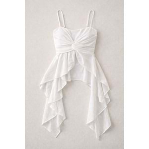 Asimetrik Kesim Askılı Tasarım Viskon Bluz Fashion Girl ! - EKRU - L