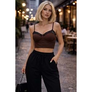 Sweet Lace Crop Büstiyer Body Dantel Detay - Acı Kahve - L