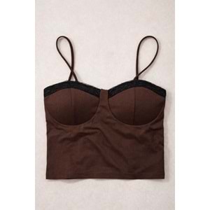 Sweet Lace Crop Büstiyer Body Dantel Detay - Acı Kahve - L