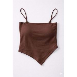 Essential Basic Strap Crop -Kendinden Sütyenli Basic Üst - Acı Kahve - L