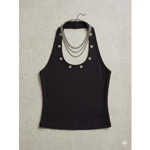 Halter Yaka Straplez Zımba Detay Kaşkorse Kolsuz Body