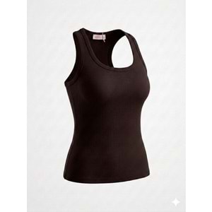 Halter Yaka Kaşkorse Kendinden Sütyenli Atlet - Acı Kahve - L