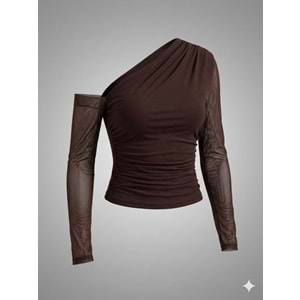 Milano Tül Kol Asimetrik Kesim Tasarım Bluz