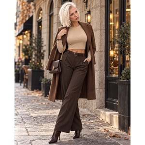 Monaco Basic Crop Bluz Uzun Kol Modal Pamuk - BEJ - L