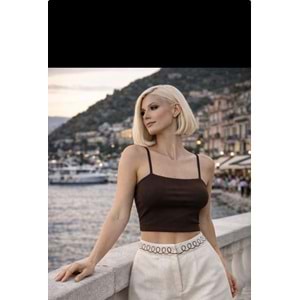 Portofino Dikiş Deetaylı Keten Şort - KREM - L