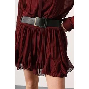 Scarlet Chic Bordeaux Kemerli Mini Elbise - - BORDO - L