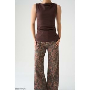 Acı Kahve Kolsuz Yandan Bel Büzgü Detaylı Bluz - Acı Kahve - L