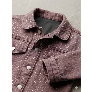 Kız Çocuk Serpme Taş Parıltı Detaylı Taşlama Denim Set Alt Üst Takım