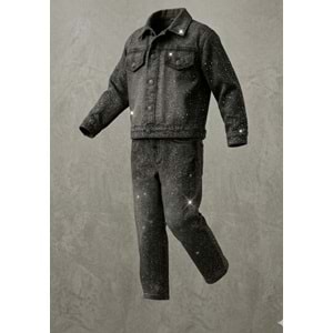 Kız Çocuk Serpme Taş Parıltı Detaylı Taşlama Denim Set Alt Üst Takım - SİYAH - 4-5 YAŞ