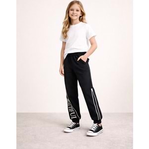 Beatiful Yazı - Fermuar Paça Detaylı Kız Çocuk Jogger Eşofman Altı - SİYAH - 10 YAŞ