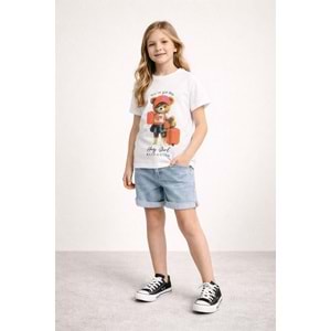 Kız Çocuk Teddy Bear Baskılı Regular T-Shirt - BEYAZ - 10 YAŞ