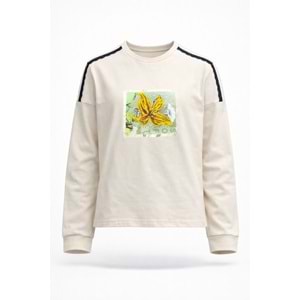 Bahar Çiçeği Dantel Detaylı Kız Çocuk Sweatshirt - KREM - 10 YAŞ