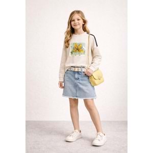 Bahar Çiçeği Dantel Detaylı Kız Çocuk Sweatshirt - KREM - 10 YAŞ