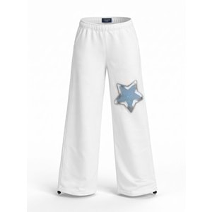 Yıldız Aplikeli Kız Çocuk Geniş Paça Eşofman Altı - BEYAZ - 10 YAŞ