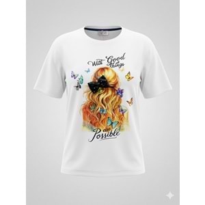 Kız Çocuk 3D Fiyonk Aplike Baskılı Premium T-Shirt - ÇOK RENKLİ - 12 YAŞ