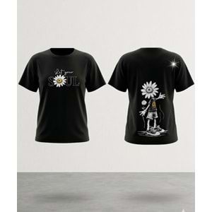 Kız Çocuk Papatya Sırt Baskı Detaylı T-Shirt Yeni Sezon - SİYAH - 11 YAŞ