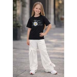 Kız Çocuk Papatya Sırt Baskı Detaylı T-Shirt Yeni Sezon - SİYAH - 11 YAŞ