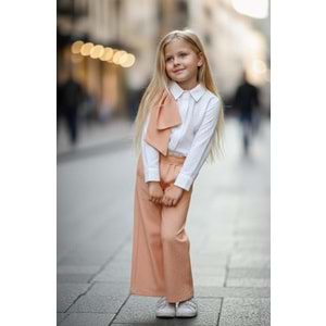 Kız Çocuk Beyaz Gömlek ve Somon Pantolon Alt Üst Set - Takım - SOMON - 3-4 YAŞ