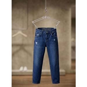 Erkek Çocuk Taşlamalı Yırtık Detaylı Denim - Kot Pantolon Lazer Kesim - BLUE JEAN - 11 YAŞ