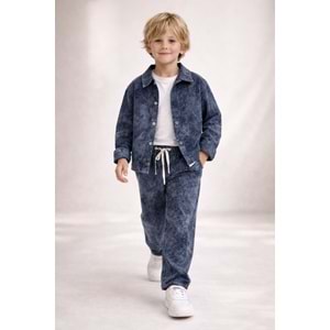 Erkek Çocuk Marble Efekt Pamuklu Alt Elegant Sportif Şık Takım 3 Parça - YIKAMALI GRİ - 4-5 YAŞ