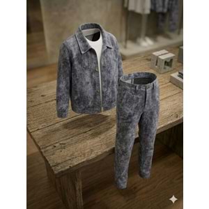 Erkek Çocuk Marble Efekt Pamuklu Alt Elegant Sportif Şık Takım 3 Parça - YIKAMALI GRİ - 4-5 YAŞ