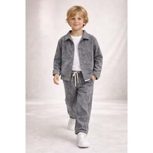 Erkek Çocuk Marble Efekt Pamuklu Alt Elegant Sportif Şık Takım 3 Parça - YIKAMALI GRİ - 4-5 YAŞ