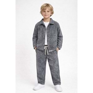 Erkek Çocuk Marble Efekt Pamuklu Alt Elegant Sportif Şık Takım 3 Parça - YIKAMALI GRİ - 4-5 YAŞ