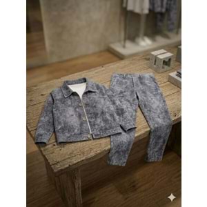 Erkek Çocuk Marble Efekt Pamuklu Alt Elegant Sportif Şık Takım 3 Parça - YIKAMALI GRİ - 4-5 YAŞ