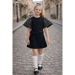 Little Countess Payet Yarasa Kol Body - Bluz - SİYAH - 3-4 YAŞ