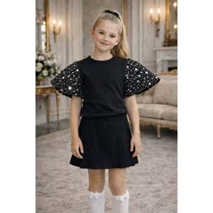 Little Countess Payet Yarasa Kol Body - Bluz - SİYAH - 3-4 YAŞ