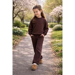 Choco Glow Taş Detay Alt Üst Takım - KAHVERENGİ - 11-12 YAŞ