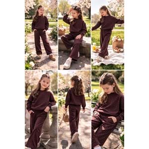 Choco Glow Taş Detay Alt Üst Takım - KAHVERENGİ - 11-12 YAŞ