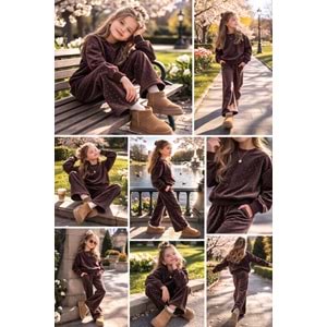 Choco Glow Taş Detay Alt Üst Takım - KAHVERENGİ - 11-12 YAŞ