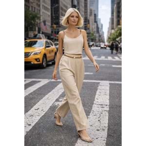 Krem Doğal Dokulu Askılı Takım Premium Summer Set - KREM - L