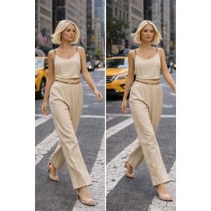 Krem Doğal Dokulu Askılı Takım Premium Summer Set - KREM - L