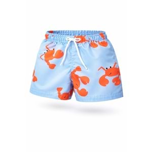 Yeni Sezon Erkek Çocuk Desenli Baskılı Bel Bağcıklı Şort Mayo Fileli Tam / Regular Kalıp - AÇIK MAVİ - 3-4 YAŞ