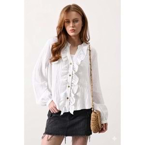 Fırfır Detaylı Transparan Gömlek Ve Askılı İç Bluz - BEYAZ - L