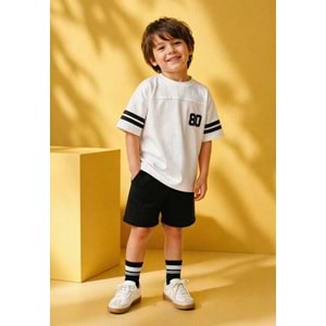 City Boy 80 Edition T-Shirt - Şort Alt Üst Takım Yeni Sezon - SİYAH - 3-4 YAŞ