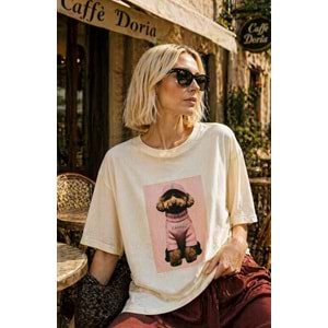 Paris Teddy Daily Chick Mode Baskılı Premium T-Shirt - PASTEL PEMBE - L - ST01114-PASTEL PEMBE-L