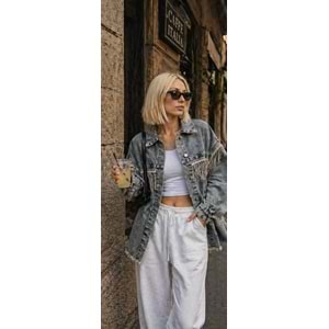 Taş Sarkıt Yıkama Detaylı Denim / Kot Ceket Yeni Sezon