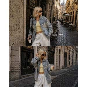 Taş Sarkıt Yıkama Detaylı Denim / Kot Ceket Yeni Sezon