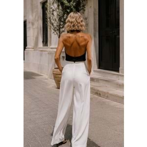 Aura White Modal Palazzo Pantolon - V Shape Bel Detay