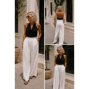 Aura White Modal Palazzo Pantolon - V Shape Bel Detay