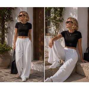Ibeeka - Kısa Kol Basic Crop T-Shirt %100 Pamuk // Sarı - Beyaz - Siyah - Kırmızı