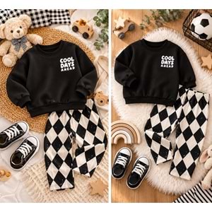 Unisex Kız - Erkek Çocuk Füme RenkSlogan Yazı Baskılı Baklaja Jogger Alt Üst Takım