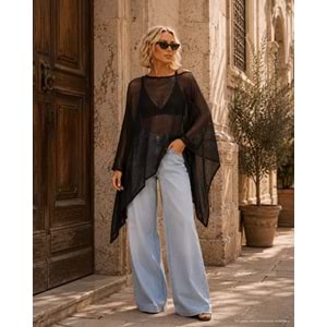 Ibeeka - Transparan Salaş Triko Panço Bluz - Sezon Trend