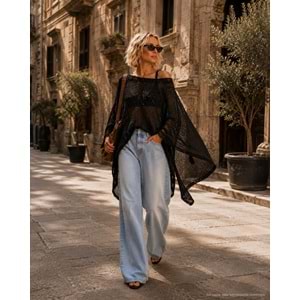 Ibeeka - Transparan Salaş Triko Panço Bluz - Sezon Trend