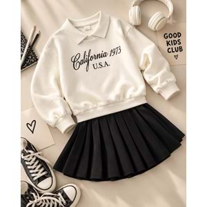 Kız Çocuk Polo Yaka Sweatshirt - Etek Trend Alt Üst Takım Yeni Sezon