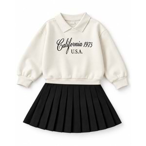 Kız Çocuk Polo Yaka Sweatshirt - Etek Trend Alt Üst Takım Yeni Sezon